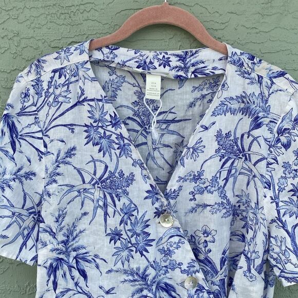 H&M Sz M 100% Linen Floral Wrap Top - Picture 2 of 8